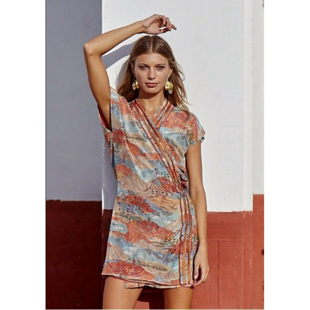 💕CHUFY💕 Amaru Short Dress ~ Embroidered Wrap Pattern Small S NWT